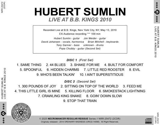 HUBERT SUMLIN / LIVE AT B.B. KINGS 2010 (2CDR)