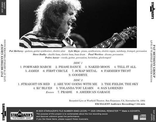 PAT METHENY GROUP / LIVE AT WARFIELD THEATER 841104 (2CDR)