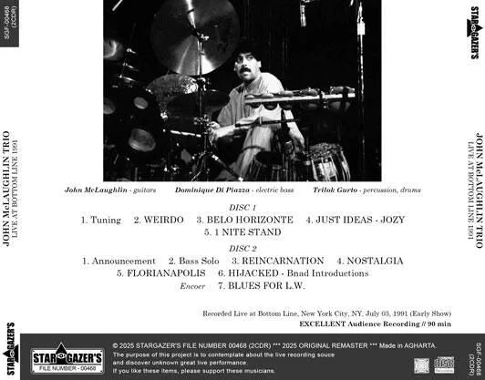 JOHN McLAUGHLIN TRIO / LIVE AT BOTTOM LINE 1991 (2CDR)