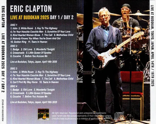 ERIC CLAPTON / LIVE AT BUDOKAN 2025 DAY 1 / DAY 2 (4CDR)