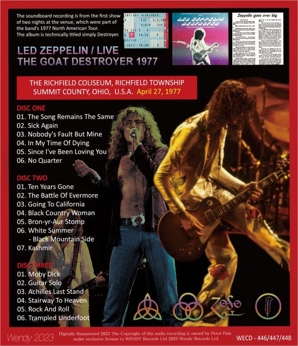 初売り旅行 LED ZEPPELIN / 1977 THE GOAT DESTROYER (3CD) 洋楽
