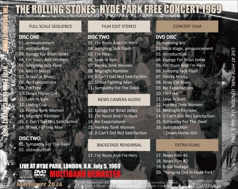 THE ROLLING STONES / 1969 HYDE PARK FREE CONCERT (2CD+1DVD)