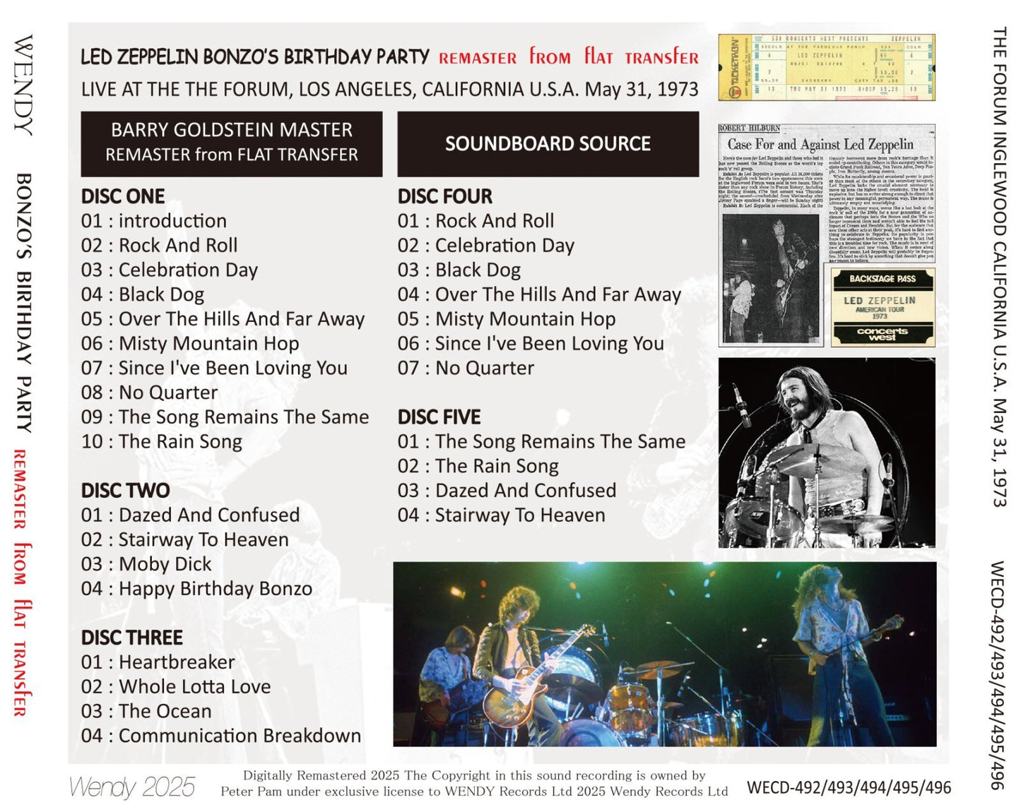 LED ZEPPELIN / 1973 BONZO'S BIRTHDAY PARTY remaster from flat transfer (5CD)