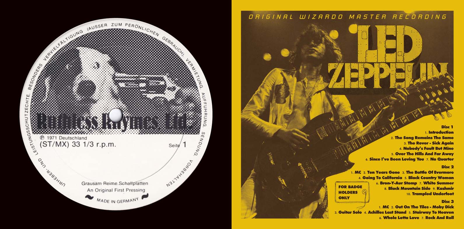 LED ZEPPELIN / FOR BADGE HOLDERS ONLY ORIGINAL WIZARDO MASTER RECORDIN –  Music Lover Japan