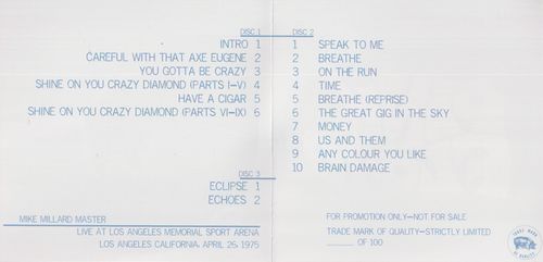 PINK FLOYD / LIVE AT LOS ANGELES MEMORIAL SPORT ARENA MIKE MILLARD MASTER (3CDR)