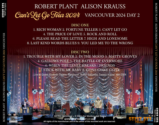 ROBERT PLANT & ALISON KRAUSS / CAN'T LET GO TOUR 2024 VANCOUVER 2024 DAY 2 (2CDR)