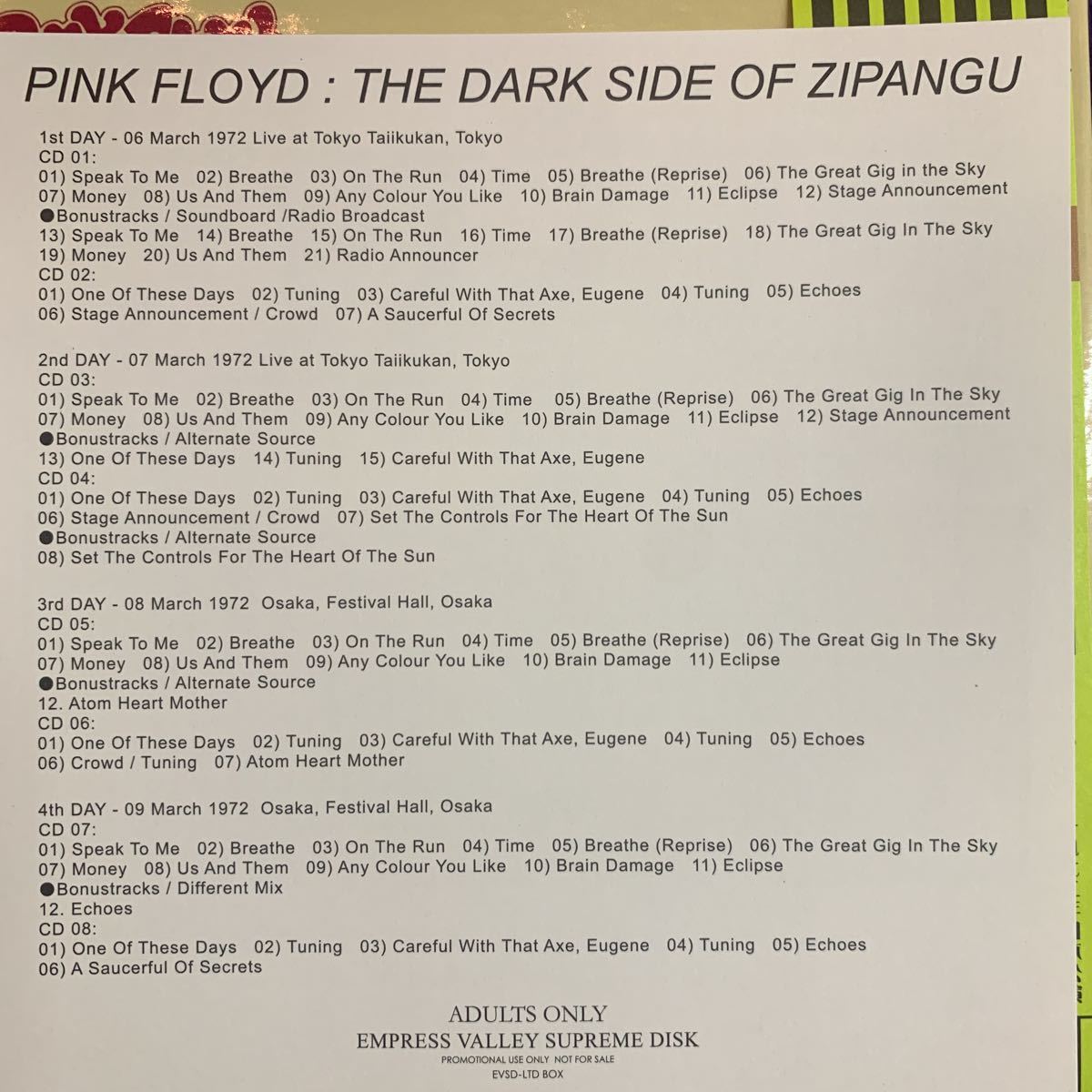 Pink Floyd The Dark Side Of Zipang 1972 Box 12CD Set Empress