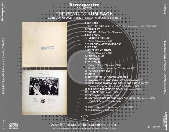 THE BEATLES / KUM BACK GLYN JOHNS ACETATES STEREO REMASTER EDITION  (1CD)
