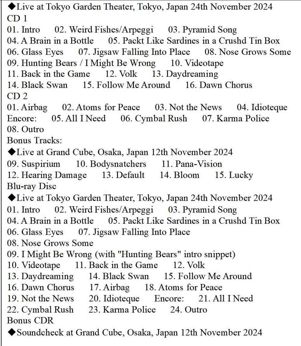 Thom Yorke / Free Solo LIVE IN JAPAN 2024 DEFINITIVE EDITION (DEMIX & REMASTER) Limited Set (2CD+1BLURAY-R+1CDR)