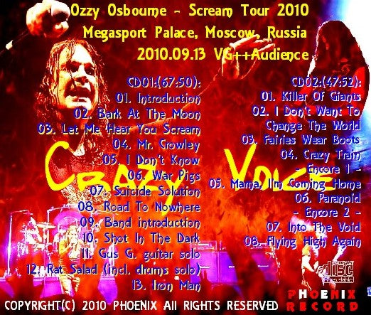 Ozzy Osbourne / Scream Tour 2010 Megasport Palace, Moscow, Russia (2CDR)