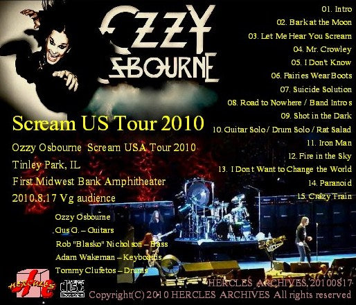 Ozzy Osbourne with Gus G / Scream US Tour 2010 Tinley Park IL USA (1CDR)