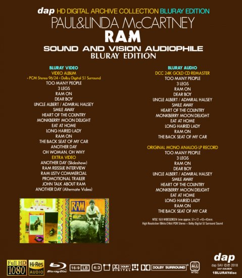 PAUL & LINDA McCARTNEY/ RAM- SOUND AND VISION AUDIOPHILE (1BDR)