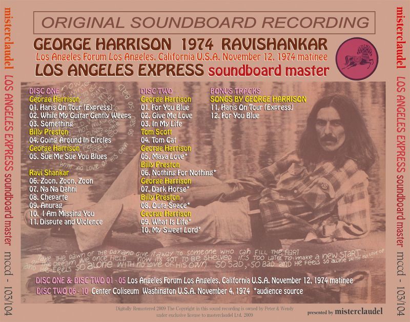 GEORGE HARRISON / LOS ANGELES EXPRESS soundboard master 【2CD】