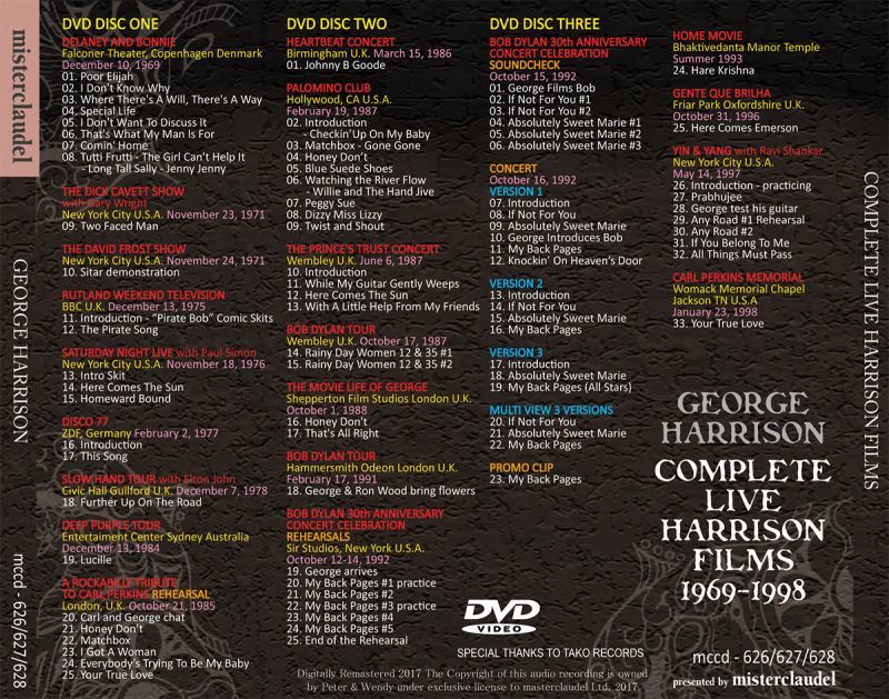 GEORGE HARRISON / COMPLETE LIVE HARRISON FILMS 【3DVD】