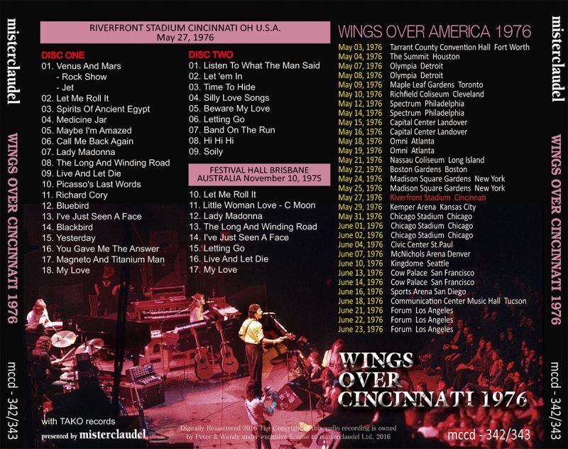 PAUL McCARTNEY / WINGS OVER CINCINNATI 1976 【2CD】