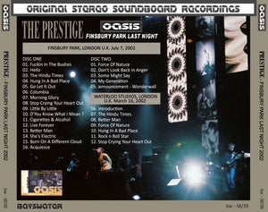 OASIS 2002 PRESTIGE - FINSBURY LAST NIHGT 2CD