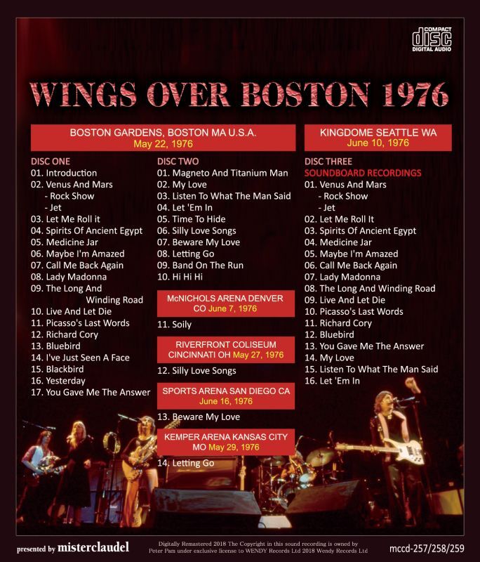 PAUL McCARTNEY 1976 WINGS OVER BOSTON 3CD