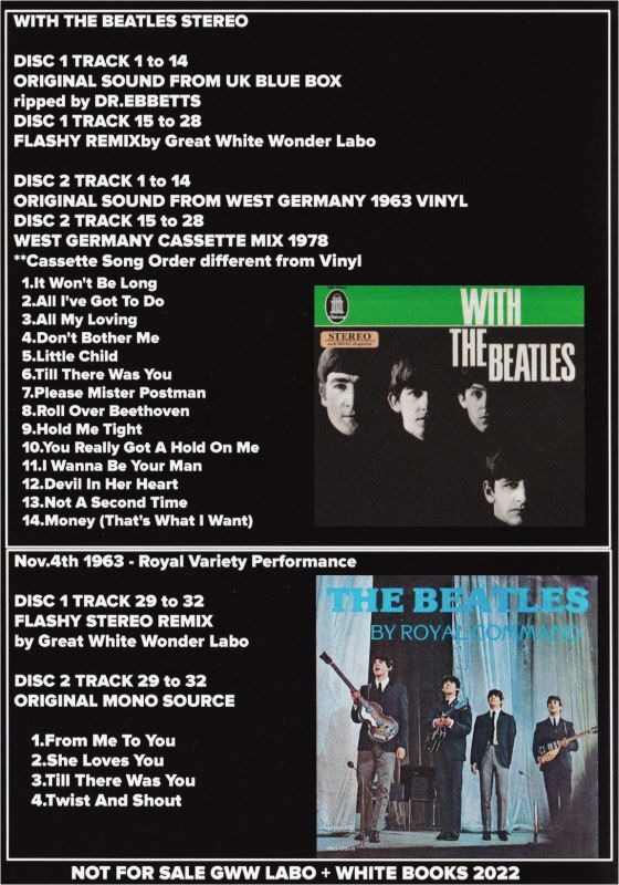 THE BEATLES / WITH THE BEATLES FLASHY WITH THE BEATLES UK STEREO + FLASHY REMIX plus WEST GERMANY STEREO with ROYAL VARIETY PERFORMANCE 1963 (2CD)