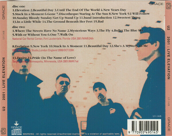 U2 2001 Live Elevation 2CD Florida London Minnesota