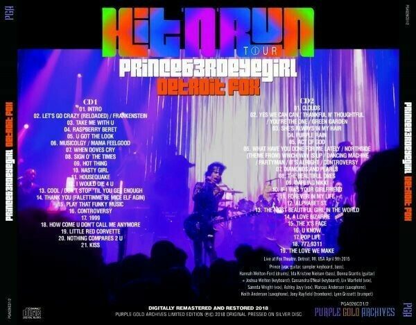 Prince & 3rd Eye Girl Hit 'N' Run Tour Detroit Fox 2015 Live 2 CD