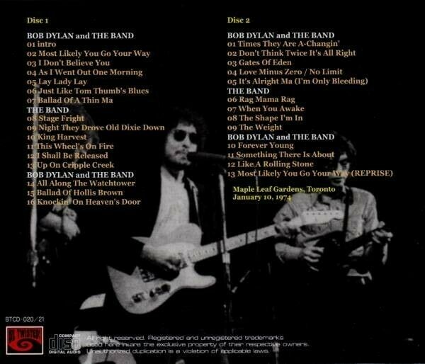 Bob Dylan & The Band AS I WENT OUT ONE EVENING (2CD) Live Canada Toronto Maple Leaf