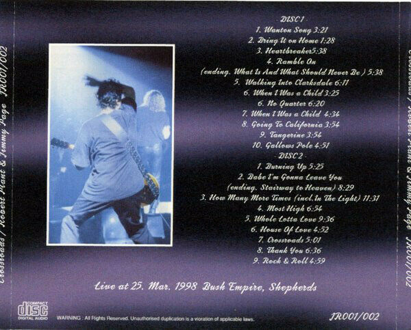 Jimmy Page Robert Plant Crossroads Bush Empire 1998 CD 2 Discs 19