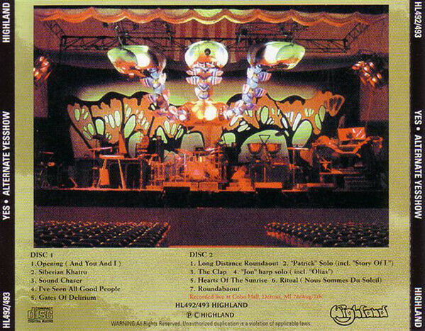 Yes Alternate Yesshow 1976 Cobo Hall 2CD