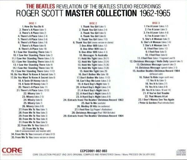 The Beatles Roger Scott Master Collection 1962-1965 CD 3 Discs 87 Tracks Music