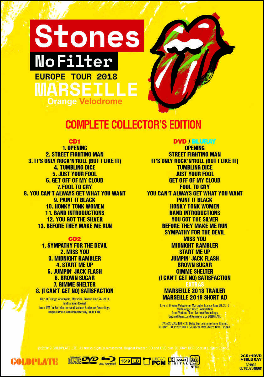 The Rolling Stones No Filter Europe Tour 2018 Marseille Orange 2CD 1DVD 1Blu-ray