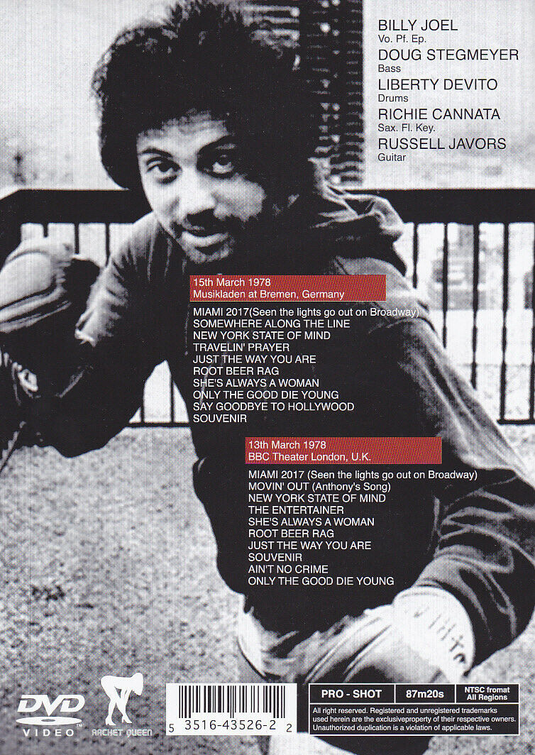 Billy Joel Rise Of Stranger 1978 BBC Germany DVD 1 Disc Music Rock Pops Japan