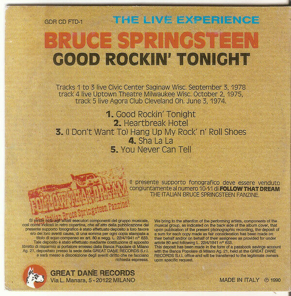 Bruce Springsteen Good Rockin' Tonight Live CD 1 Discs 5 Tracks Music Rock F/S