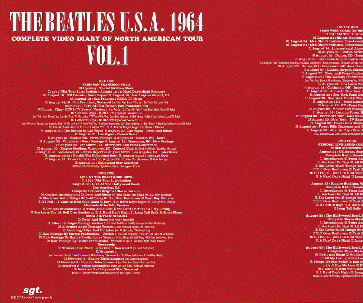 The Beatles USA 1964 Vol. 1 & 2 Set San Francisco Hollywood New York DVD 8 Discs