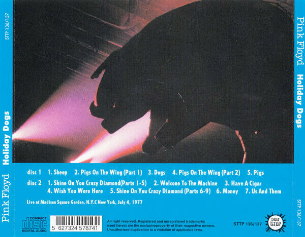 Pink Floyd Holiday Dogs 1977 Madison Square Garden CD 2 Discs 12 Tracks Music