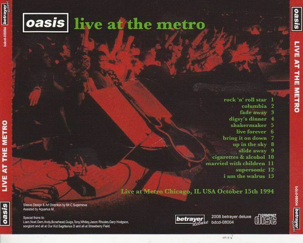 Oasis Live At The Metro 1CD Soundboard Chicago 1994
