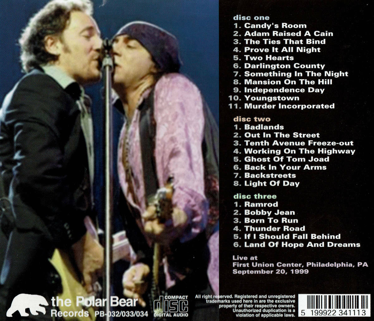 Bruce Springsteen & The E Street Band Philadelphia 1999 CD 3 Discs 25 Tracks F/S