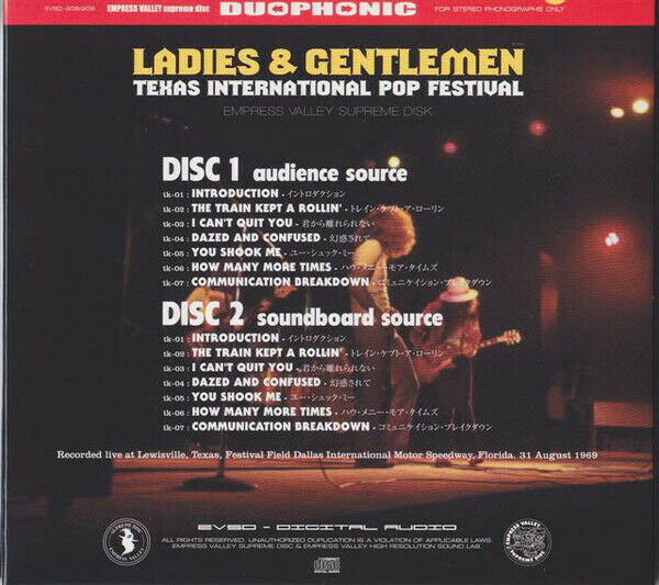 Led Zeppelin Ladies & Gentlemen 1969 CD 2 Discs 14 Tracks Empress Valley