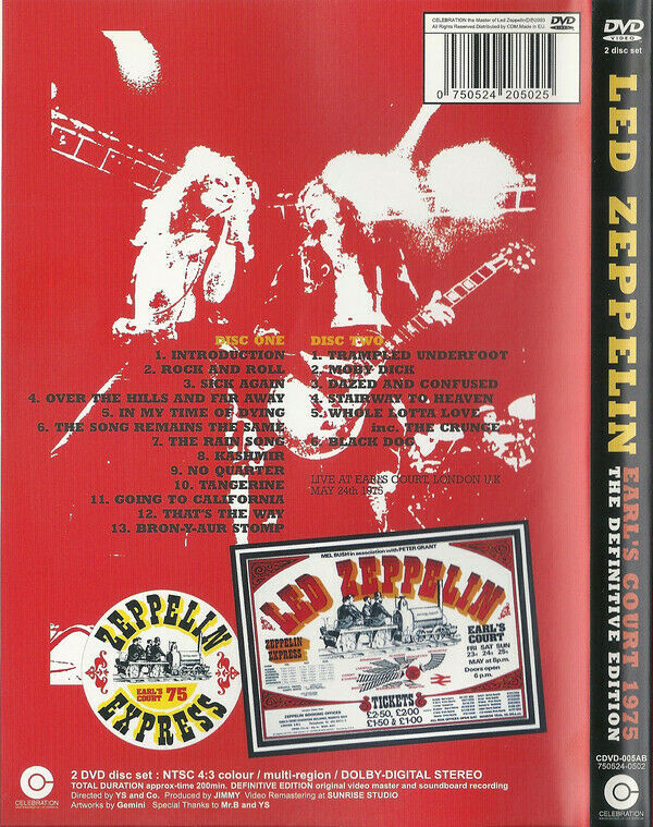 Led Zeppelin Earl's Court 1975 The Definitive Edition DVD 2 Discs 19 Tracks Rock