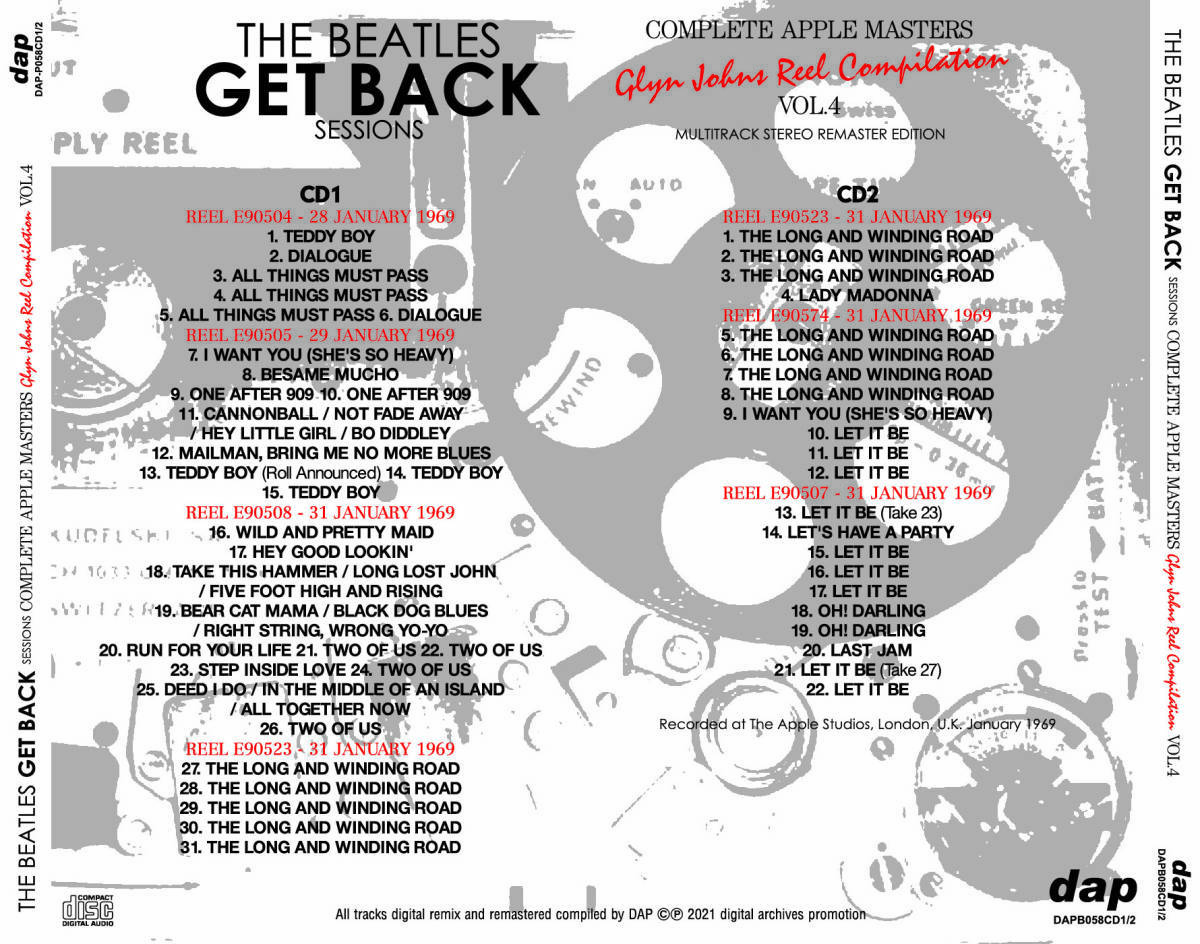 THE BEATLES / GET BACK SESSIONS COMPLETE APPLE MASTERS Glyn Johns Reel –  Music Lover Japan