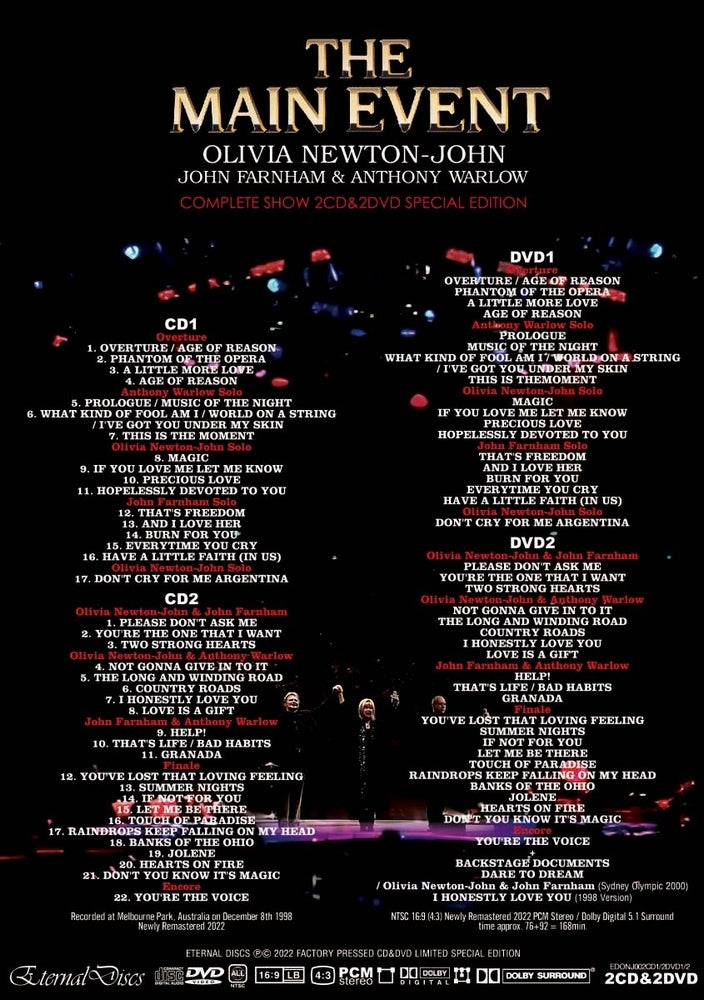 OLIVIA NEWTON-JOHN (with JOHN FARNHAM&ANTHONY WARLOW) / THE MAIN EVENT SPECIAL EDITION (2CD&2DVD)